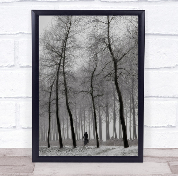 Winter Biker Snow Mood Trees Tall High Bike Bicycle Wall Art Print