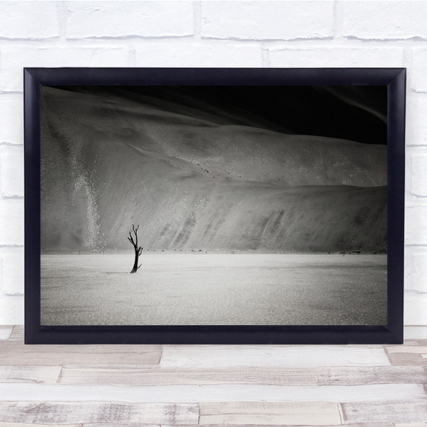 Black & White desert alone tree single dunes hills Wall Art Print