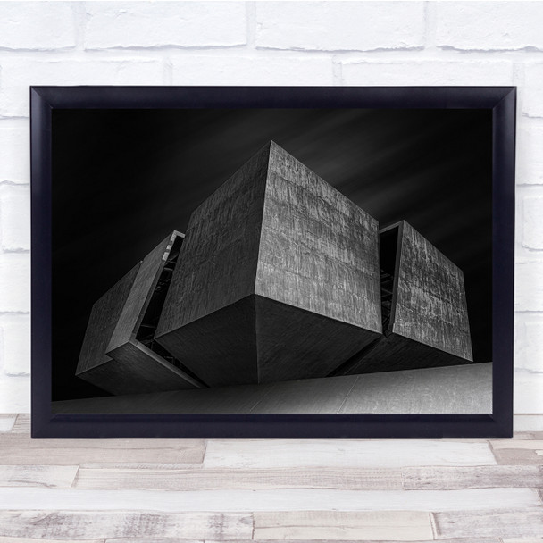 Cubes Building Structure Abstract Dark Black White Wall Art Print