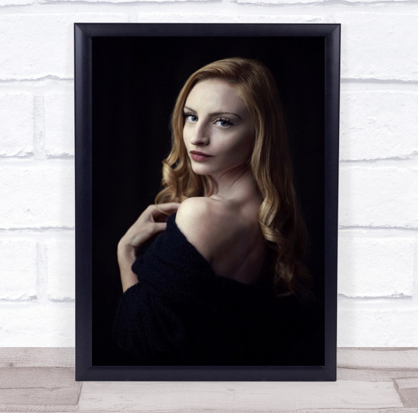 Elegant woman long curled hair stare over shoulder Wall Art Print