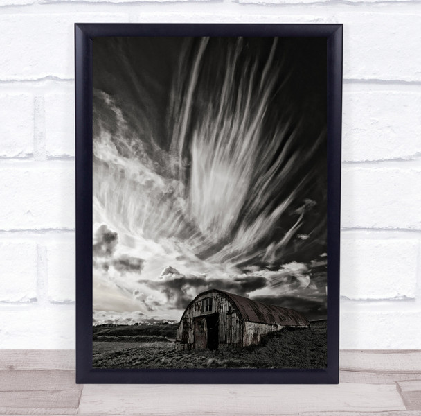 Hut Cabin Farm Barn Landscape Clouds Abandoned Sky Wall Art Print