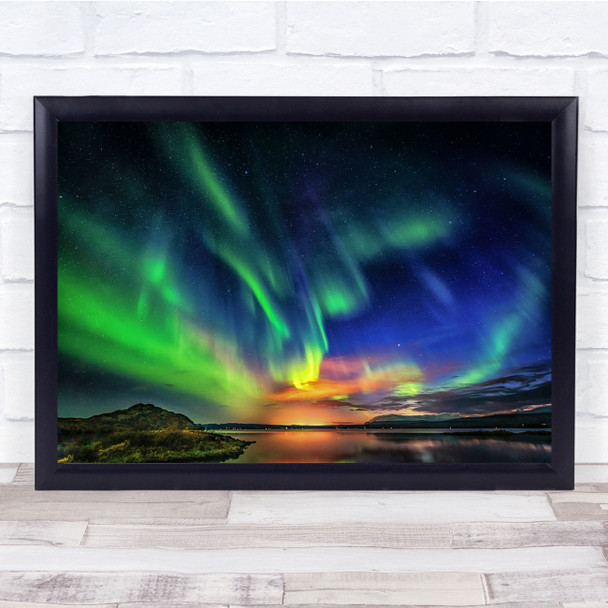 Landscape Northern Lights Sky Astronomy Reflection Wall Art Print