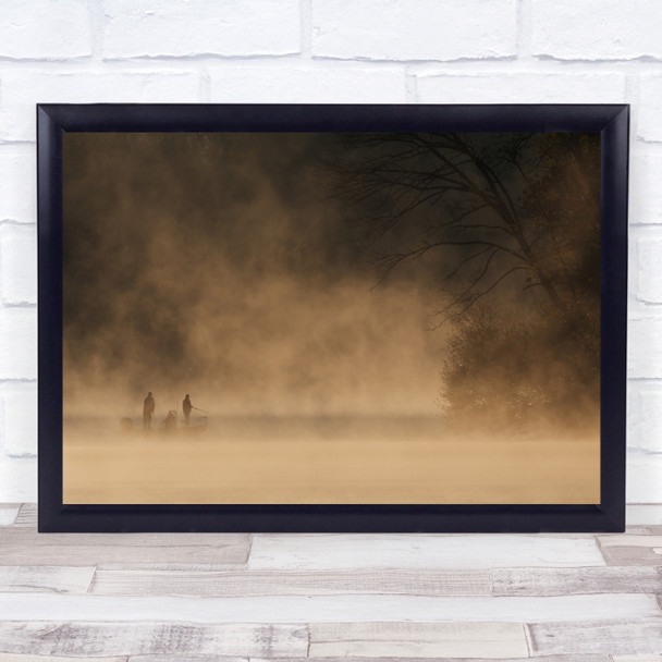 Misty Lake Mist Fogy Fishing Boat Autumn Fall Mood Wall Art Print