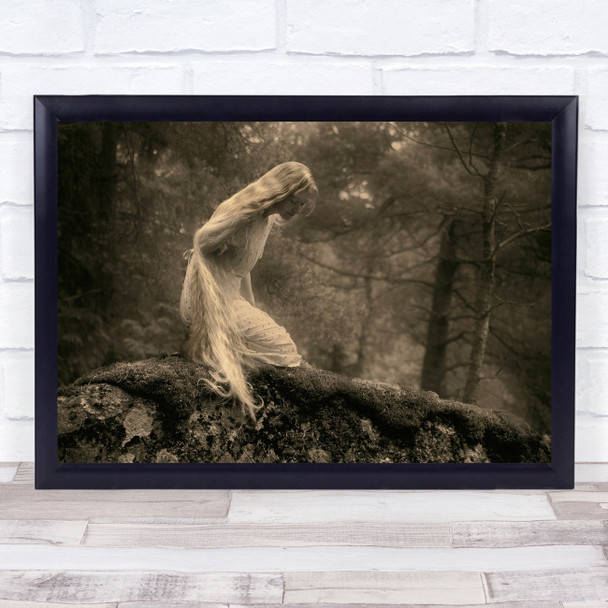 Mood Person Fairy-tale Sitting Forest Stone Female Wall Art Print
