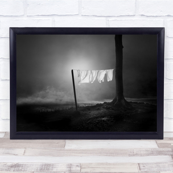 Sea Laundry Black and white Dark Landscape Clothes Wall Art Print