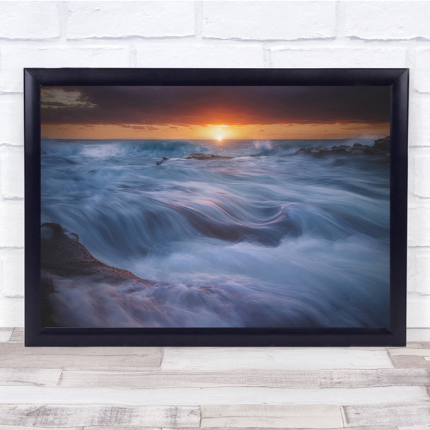 Sea Water Blue Velvet Sunset Clouds Wave Sun Coast Wall Art Print