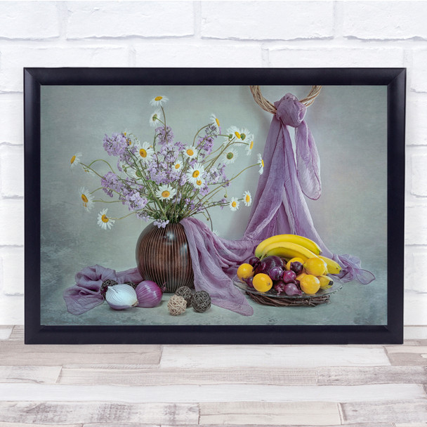 Spring Wild Flowers Daisy Purple Yellow Still Life Wall Art Print