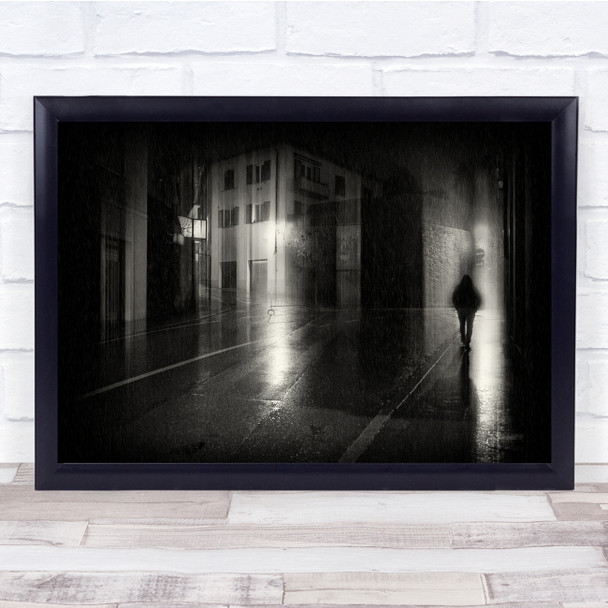 Street life Apartments Lights Rainy Night Mood Man Wall Art Print