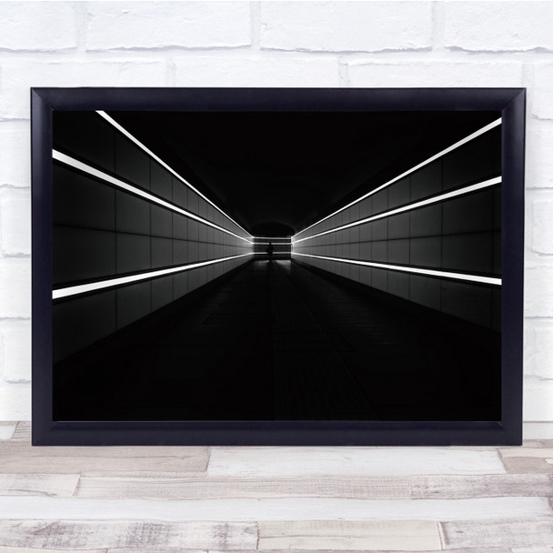 Tunnel Vanishing Point Black & White Figure Person Wall Art Print