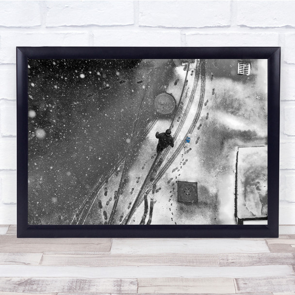 Winter Street Snow Dog Urban Pedestrian Passengers Wall Art Print