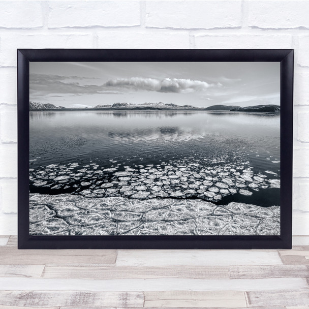 Aerial Drone Iceland Ice Lake Frozen Winter Water Wall Art Print