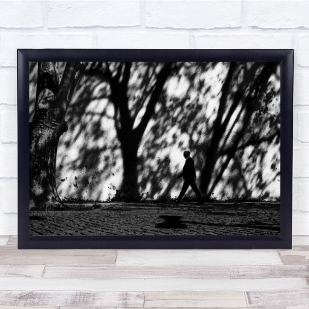 Black & White Trees walking blur moody dark grass Wall Art Print