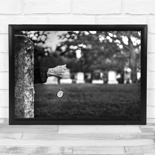 Black & White Watch Clock Hand Graveyard Cemetery Wall Art Print