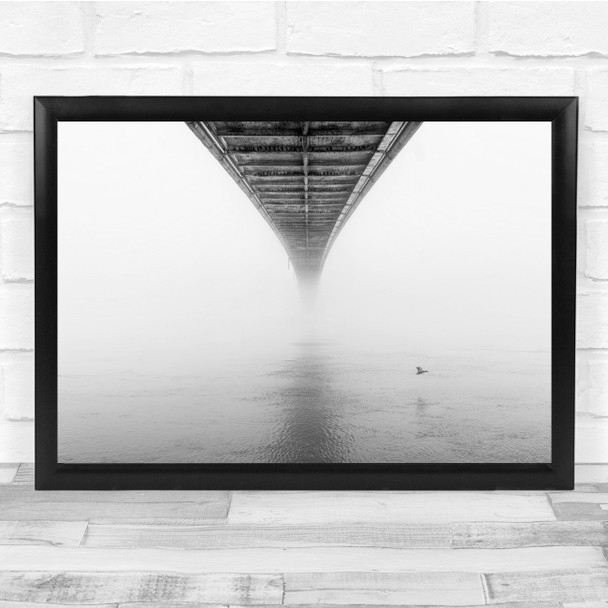 Bridge Black & White Bird Water River Perspective Wall Art Print