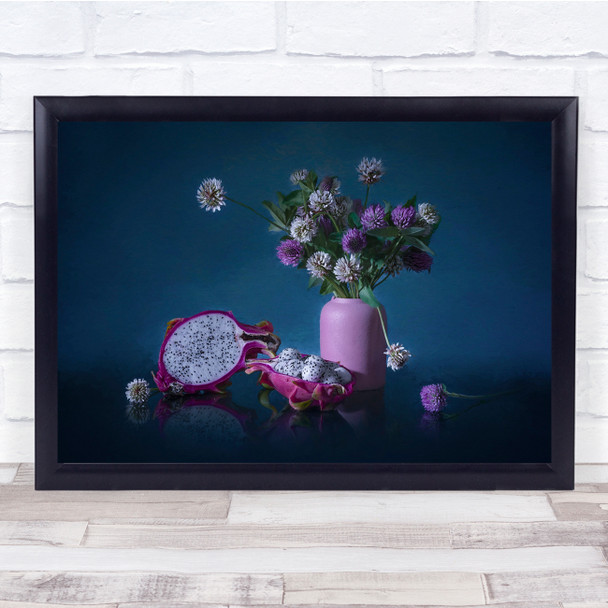 Dragon fruit Still Life Purple Pink Wild thistles Wall Art Print