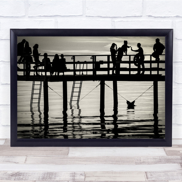 Evening Entertainment People Pier over sea Ladder Wall Art Print