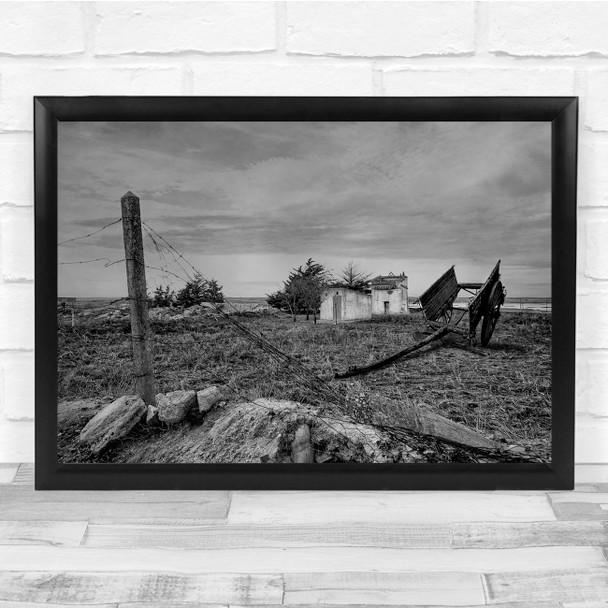 Farmhouse Cart Fence Broken Countryside Landscape Wall Art Print