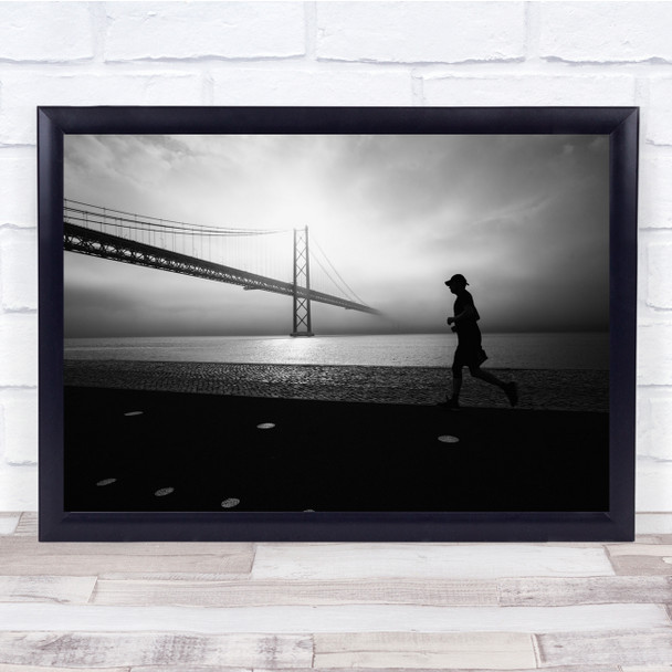 Fog River Mood Running Man Bridge Light Contrasts Wall Art Print