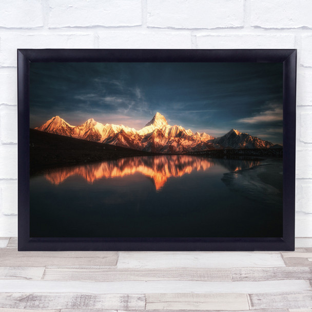 Landscape sunset reflection mountain lake shining Wall Art Print