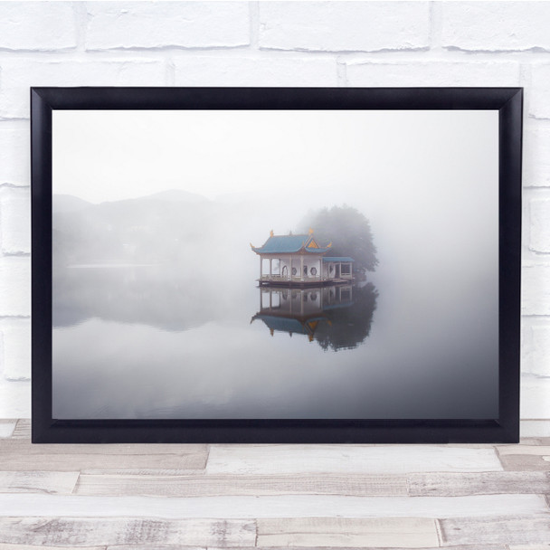 Travel Lake China Asia Fog Mist House on the Lake Wall Art Print