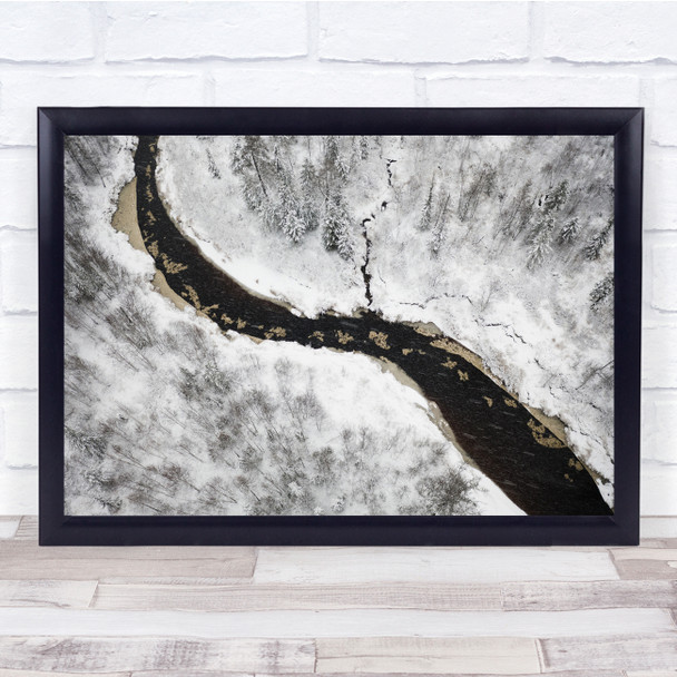Aerial Landscape Forest Trees River Winter Frost Wall Art Print