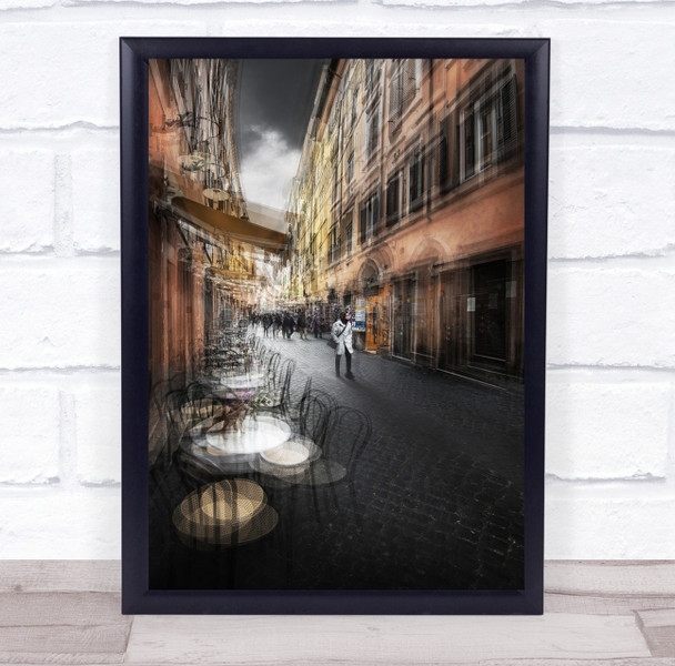 Alley With Tables blurred buildings architecture Wall Art Print