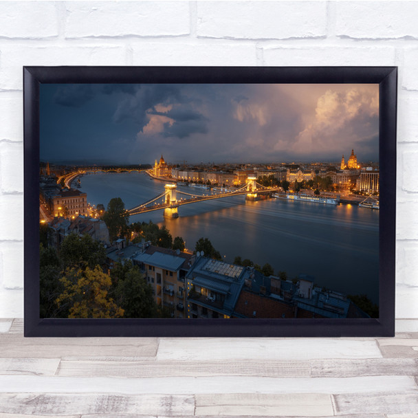 Budapest Buenavista Cityscape Water River Lights Wall Art Print