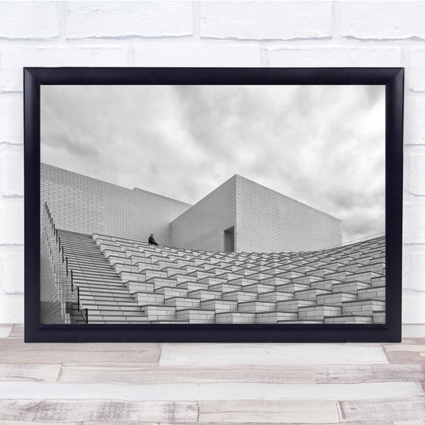 dark grey minimal architecture steps bricks lone Wall Art Print