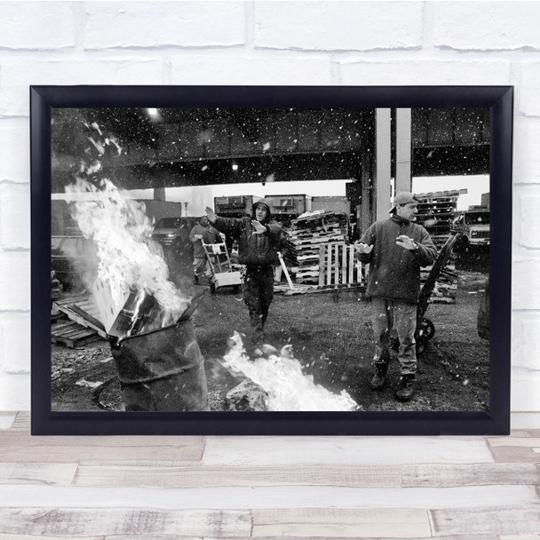 Former Fulton Fish Market black & white fire bin Wall Art Print