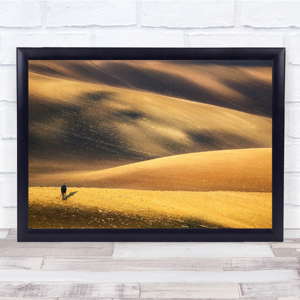Lonely Landscape Fields Person Agriculture Hills Wall Art Print