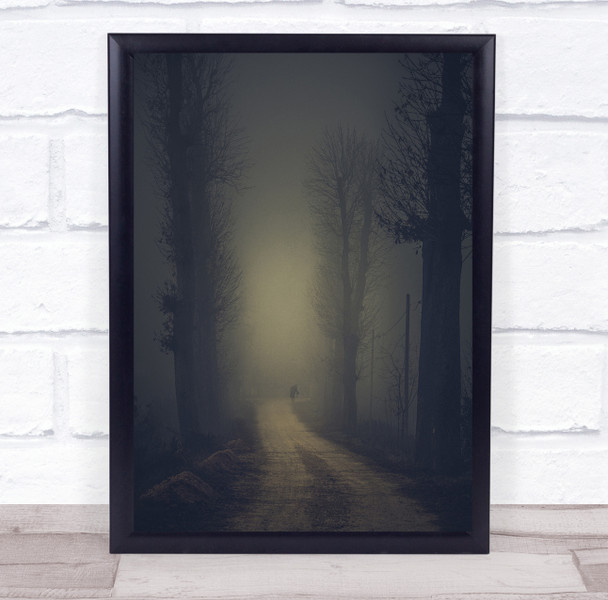 Man Solitary Fog Walking Alone Road Trees Nature Wall Art Print