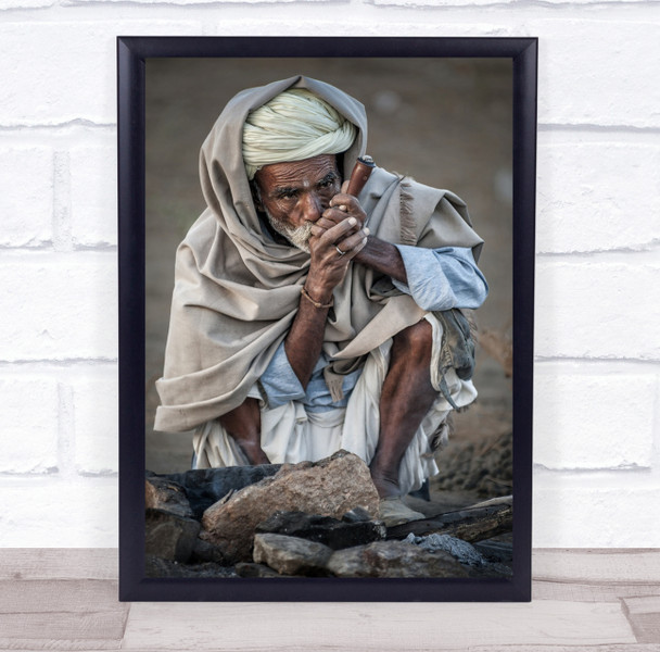 Smoke India Morning Man Pushkar Rajasthan Desert Wall Art Print