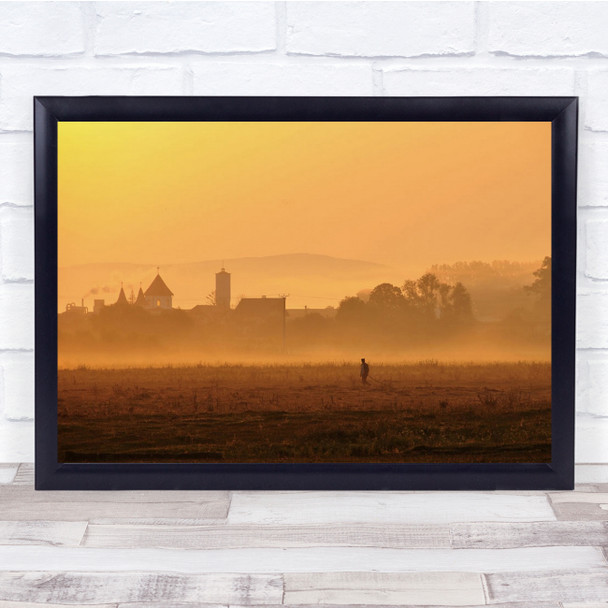 Sunset Fog Person Lonely Alone Landscape Romania Wall Art Print