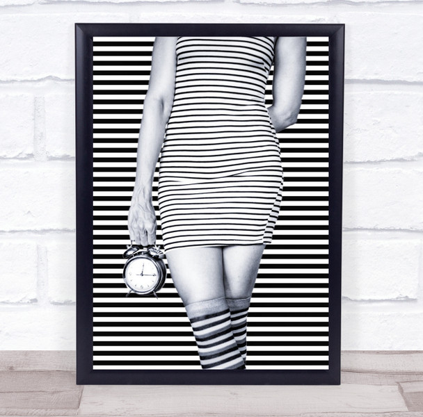 Time Is Mine black and white stripes alarm clock Wall Art Print