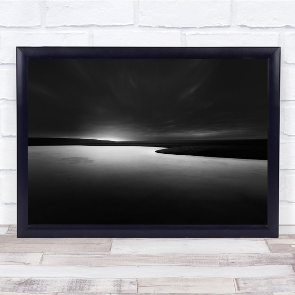 Black & White Landscape sun lake minimal cloudy Wall Art Print