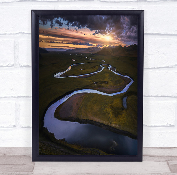Colourful Rivers landscape sunrise curved river Wall Art Print