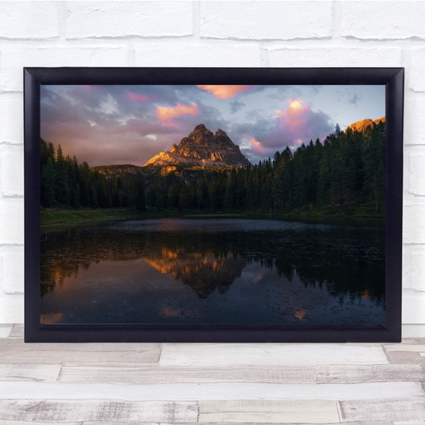 Dolomiti Mountains Alps Progrey Lake Reflection Wall Art Print