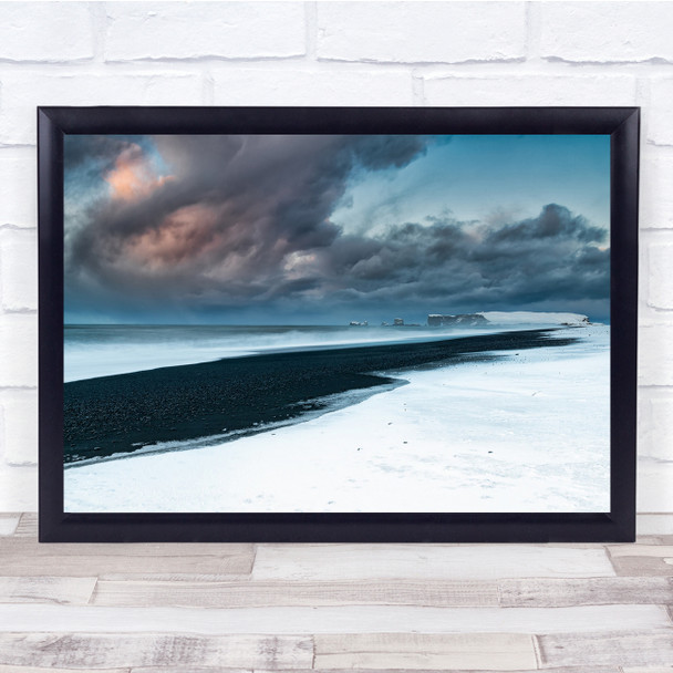 Iceland Beach Sand Ocean Clouds Storm Snow Cold Wall Art Print