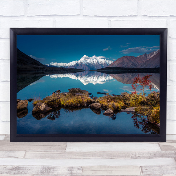 Landscape Lake Water Reflection Serene Mountain Wall Art Print