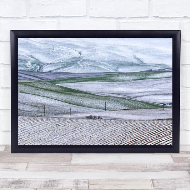 Landscape Snow Winter White Green meadows field Wall Art Print