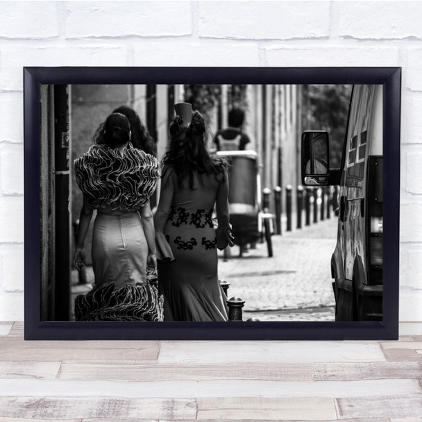 Mad Madrid women dresses black and white street Wall Art Print