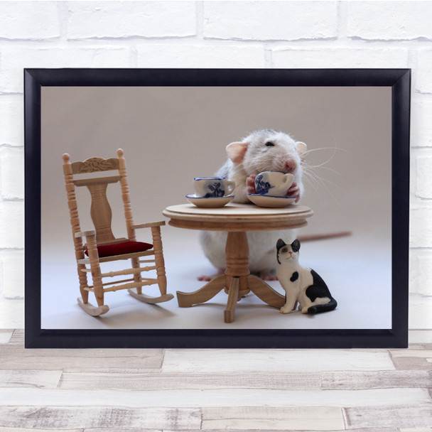 Mouse Cat Cute Animal Teaparty Tea Coffee Drink Wall Art Print