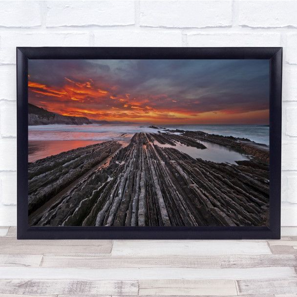 Perspective Converge Sunset Rock Beach Seascape Wall Art Print