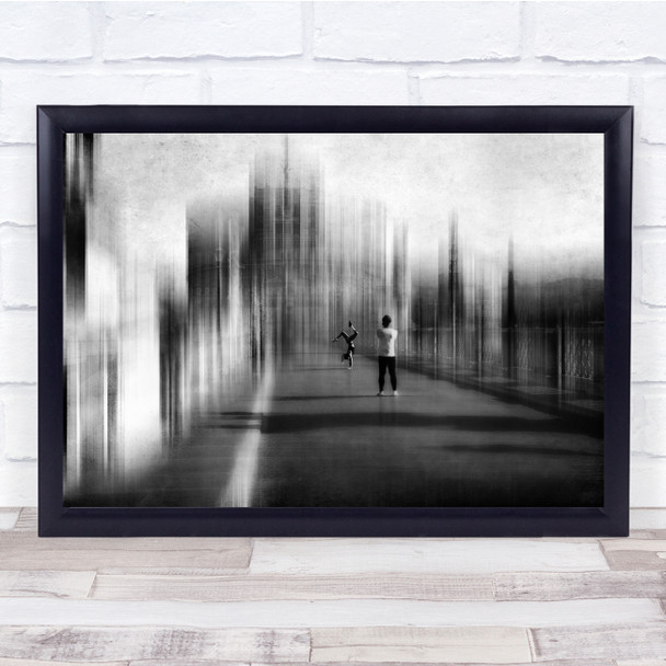 Photo Souvenir With Castle blurry Black & White Wall Art Print