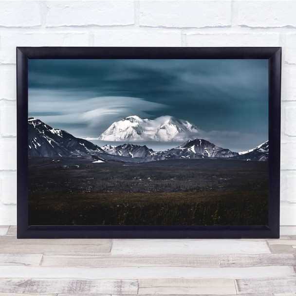 Snowy Mountain Background Cloudy Sky Field View Wall Art Print