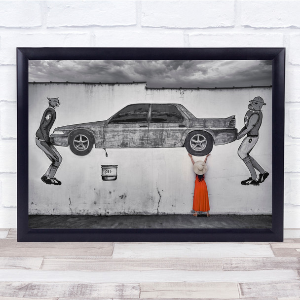 Wall Clouds Orange Car Oil Help Humour Painting Wall Art Print