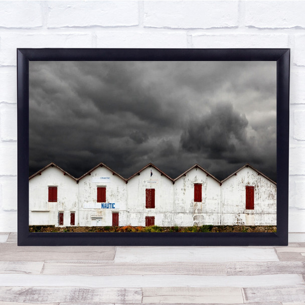 Architecture Nautic Huts White Red Dark Clouds Wall Art Print