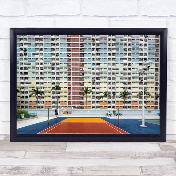 Basketball Court Play Colors Rainbow Palm Tree Wall Art Print