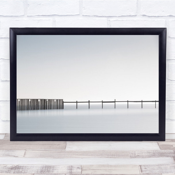 Black & White Lake Water Pier Sea Cloudy White Wall Art Print