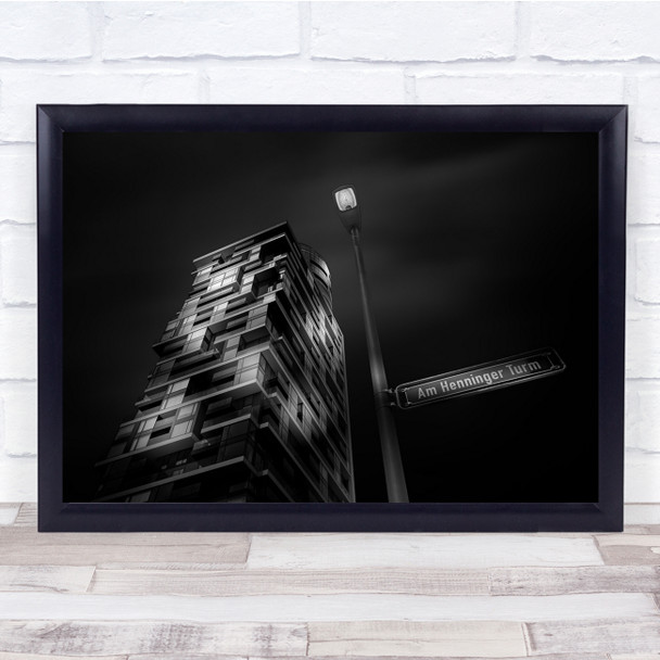 black and white perspective building lamp post Wall Art Print